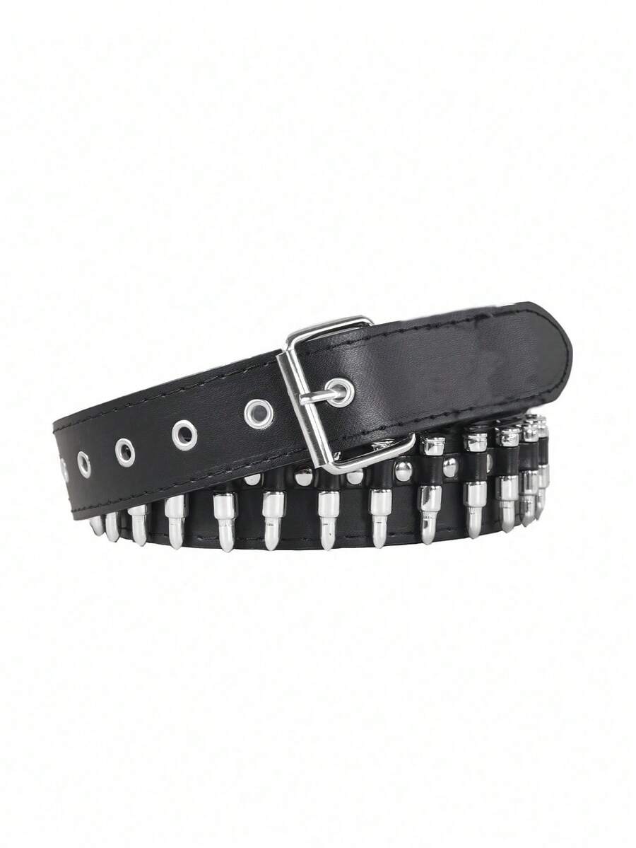 Metal Punk Rock Rivet Belt Punk PU Leather Belt Threads Studded Goth Belt With Pyramid Studs For Women Men - Bullet - View 1