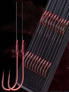 20pcs/Board 10sets Double Hooks, Suitable For Freshwater Fishing, Small To Medium Fish - Red - View 1