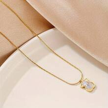 1 chiếc dây chuyền mặt hình vỏ sò và gấu bằng thép không gỉ, kiểu dáng tối giản thời trang, dễ phối đồ thường ngày. - Vàng - Xem 6