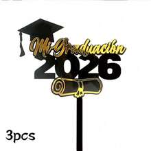 1pc/3pcs/5pcs Black & Gold Acrylic 2026 Graduation Cake Topper, Suitable For Graduation Theme Party DIY Cake Baking Decoration - Multicolor - View 13