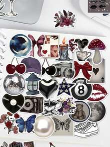 50张Pinterest女孩主题贴纸，美感十足，可用于日记本、手机壳、平板电脑、水瓶、办公桌、头盔、自行车、行李箱等，防水贴纸 - 彩色 - 查看 4