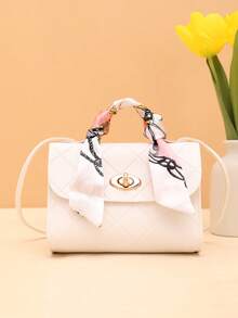 Túi xách nữ dáng vuông nhỏ, họa tiết kẻ caro jacquard, phong cách đường phố thường ngày, có thể trang trí thêm khăn quàng cổ. - trắng - Xem 2