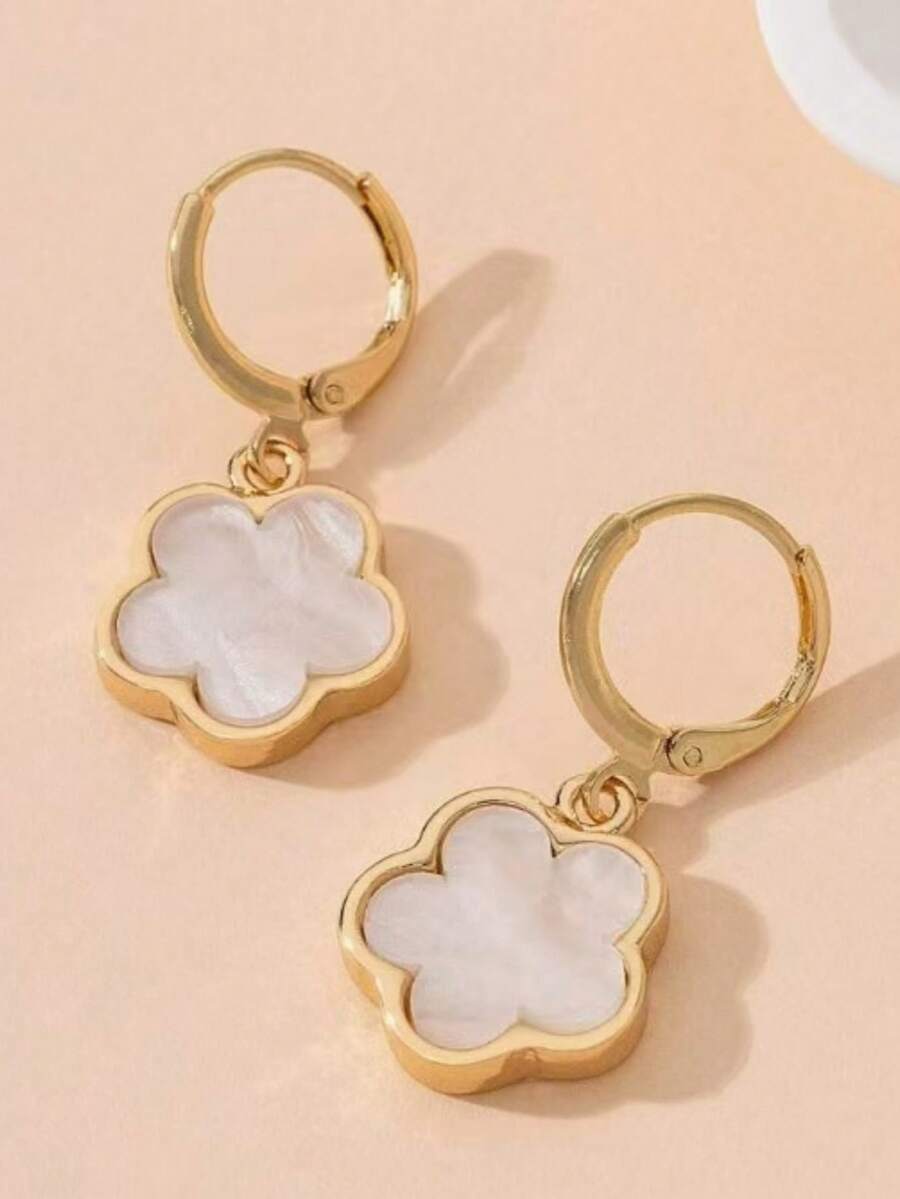 新款欧美四叶草耳环，甜美精致时尚简约五叶花耳环 - 彩色 - 查看 1