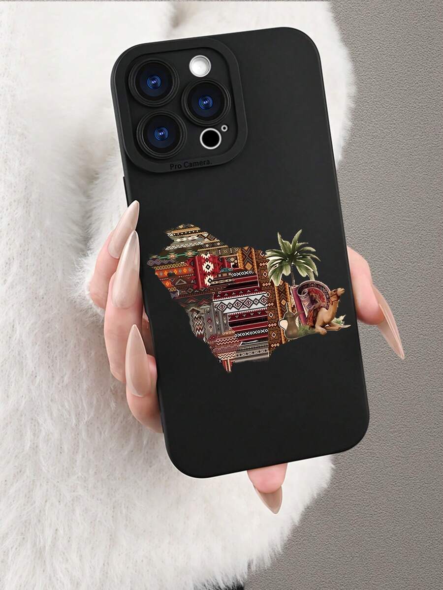 1个中东国旗和棕榈树图案软硅胶手机壳：时尚、个性化、触感柔软、防水、耐用、防污，并带有摄像头保护。它是您在圣诞节和新年等重要节日送给自己、家人、同事和爱人的完美礼物。兼容苹果17、16、15、14、13、12、11 Pro/Pro Max/Plus系列以及三星Galaxy系列。 - 黑色 - 查看 1