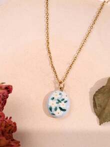 可爱甜美太阳心形花朵油滴吊坠项链，手工花卉吊坠，DIY饰品礼物，送给妈妈、朋友或自己 - 彩色 - 查看 11