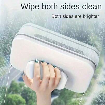 Limpiador de ventanas magnético de doble cara, herramienta de limpieza de vidrio manual, limpiador de vidrio con potente succión adecuado para ventanas altas, sin necesidad de electricidad, cuerda de , anti-pellizco, ideal para sala de estar, dormitorio, baño, cocina, inodoro
