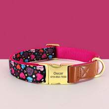 Customized Printed Webbing & PU Leather Dog Collar, Personalized Pet Collar, Anti-Lost Adjustable - Multicolor - View 16