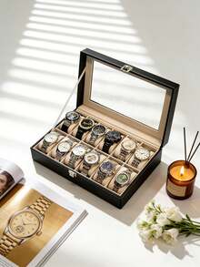 Slot 豪华大容量手表收纳盒，手表、手镯展示架，男女通用，机械表和电子表收纳神器。优雅黑色PU皮革外壳，带安全隔板，可存放手表，是完美的礼品展示盒。PU皮革外壳，手表收纳盒，钟表展示盒，家居收纳整理，房间装饰，男女皆宜的礼物。 - 多色 - 查看 2