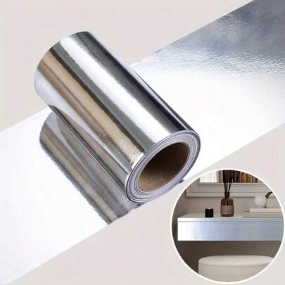 1 Roll Of Stainless Steel Decorative Surface Self-Adhesive Decorative Stickers/Vinyl Wall Stickers/Suitable For Bathroom/Living Room/Kitchen/Stove/Waterproof/Oil-Proof Stickers/High Temperature Resistant/Self-Adhesive Beautiful Seam Stickers/Bathroom Accessories/Modern Wallpaper/Golden Silver/Multiple Sizes