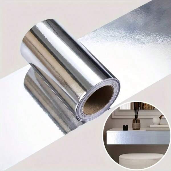 1 Roll Of Stainless Steel Decorative Surface Self-Adhesive Decorative Stickers/Vinyl Wall Stickers/Suitable For Bathroom/Living Room/Kitchen/Stove/Waterproof/Oil-Proof Stickers/High Temperature Resistant/Self-Adhesive Beautiful Seam Stickers/Bathroom Accessories/Modern Wallpaper/Golden Silver/Multiple Sizes