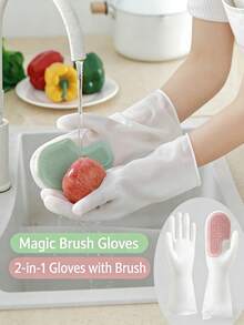 1 Pair Innovative Silicone Dishwashing Gloves With Built-In Scrub Brush, Double-Sided Cleaning, Waterproof And Durable, Effortless Kitchen And Household Cleaning, Hand Protection - Upgraded Version - View 6
