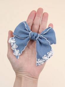 2pcs Vintage Blue Bow Hair Clips, Elegant French Ribbon Hair Accessories For Girls, Baby Hair Clips - Blue - View 5