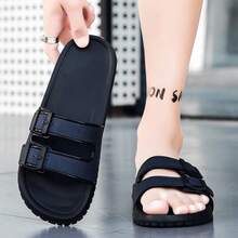 1 Pair Men's Summer Slippers, Flat Non-Slip Bathroom, Home, Casual, Outdoor Beach Slippers - Navy Blue - View 3