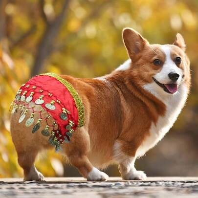 狗狗肚皮舞裙，可调节闪亮肚皮舞腰带（适合柯基犬），宠物舞蹈服装，宠物服饰，狗狗礼物，节日气氛浓厚，非常有趣