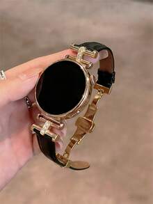 1Smm、20mm、22mm 新款人造皮革手錶錶帶，時尚通用替換錶帶，相容於 GalaxyWatch6 540mm 4mm、GalaxyWatch5Pro、Galaxy Active2、WatchG4、GT4、GT3、GT2Pro，舒適設計，專為女性打造 - 黑金工扣 - 查看 5