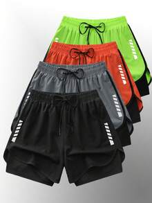 2-In-1 Women Sports Shorts, Solid Color Lining 2 In 1 Elastic Workout Pants, Suitable For Running, Sports, Yoga, Fitness In Summer - Black - View 10