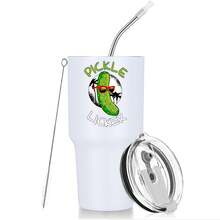 30oz Stainless Steel Tumbler Black White Options,  Pickle Licker With Sunglasses And Palm Tree Graphic Cups, Insulated Travel Coffee Mug With Lid And Straw , Double Wall Vacuum Reusable Travel Cups, Funny Birthday Party Gift For Women & Men - trắng - Xem 1