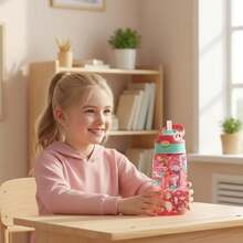 500ml Kids Straw Water Bottle With Silicone Spout, Cute Mermaid & Dinosaur Design,Leakproof PC Material | EncouragesDrinking, Lightweight For School & Travel|Easter, Back To School, Christmas, Birthday,Children's Day Gift For Boys Girls - Multicolor - View 4