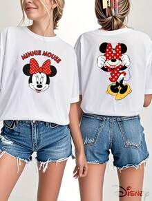 Disney Minnie Mouse Graphic T-Shirt, Official Double-Sided Print Women'S Short-Sleeve Tee, Casual Shirt For Spring And Summer, Perfect For Gifting. - 白色 - 查看 1