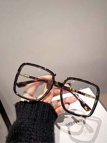 1 par de gafas cuadradas casuales de uso diario, unisex, gafas de ordenador, gafas de moda versátiles para mujeres de talla grande, sin receta, adecuadas para miopía - Multicolor - Ver 7