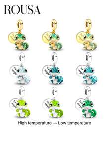 1pc 925 Sterling Silver Heart-Shaped Lizard Beaded Pendant, Suitable For Women Bracelet, Bangle DIY Jewelry Making, Daily Decoration - Beads 3 - View 3