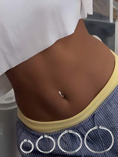 1件S925纯银圆形肚脐环，适合女性，可佩戴睡觉，时尚肚脐饰品