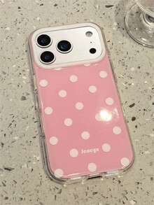 Funny Cute Irregularly Black Spot Glossy White Phone Case Compatible With IPhone 17 Pro Max 17Pro 16Promax 15ProMax 14Pro Max 12 13 Pro Max 14 15 16 Plus 11 17 13 NEW Lovely Contrasting Color Polka Dot Shockproof Back Cover Stylish Girl - Pink - View 4