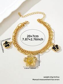 1. 金属立体双层花朵字母吊坠脚链，适合日常海滩派对通勤佩戴（不含礼盒） - 彩色 - 查看 7