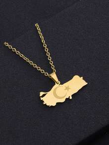 1件土耳其地图吊坠项链，镀金/镀银民族自豪感护身符链，适合日常佩戴 - 彩色 - 查看 8