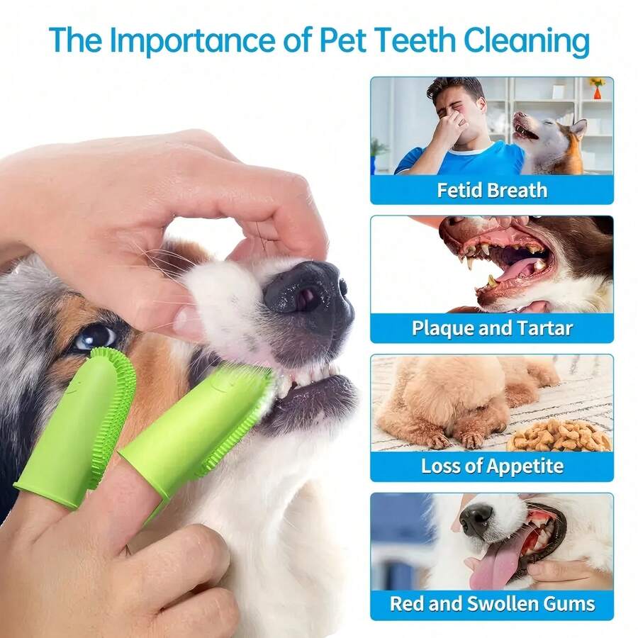 1pc Pet Dual Finger Cleaning Toothbrush, Dog And Cat Pet Supplies, Tooth Cleaning Finger Cots, Pet Oral Cleaning Tools And Accessories - View 1
