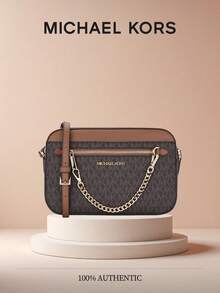 Michael Kors Jet Set Large Logo Crossbody Bag Crossbody Bags For Women Gold-Tone Hardware In Signature Logo-Print Canvas Women's Bag Gift For Her,Mother's Day - 棕色 - 查看 1