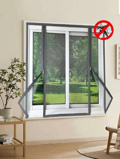 شبكة حماية من البعوض للاستخدام المنزلي، لا تحتاج ثقب، قابلة للإزالة، شبكة كثيفة غير مرئية، سهلة التركيب، سحاب مزدوج باللون الرمادي