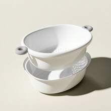 1 rổ rửa rau củ hai lớp, rổ để ráo trái cây và rau củ, đĩa đựng trái cây dễ thương, chậu rửa nhà bếp đa năng - nhiều màu - Xem 8