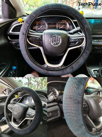 Women's Full Diamond Light Luxury Steering Wheel Cover, 15 Inch Car Steering Wheel Protective Cover, Four Seasons General Fashion Exquisite, Anti Slip, Anti Sweat, Wear Resistant Flash Diamond Luxury Shining Point Diamond Anti Slip Steering Car Wheel Cover