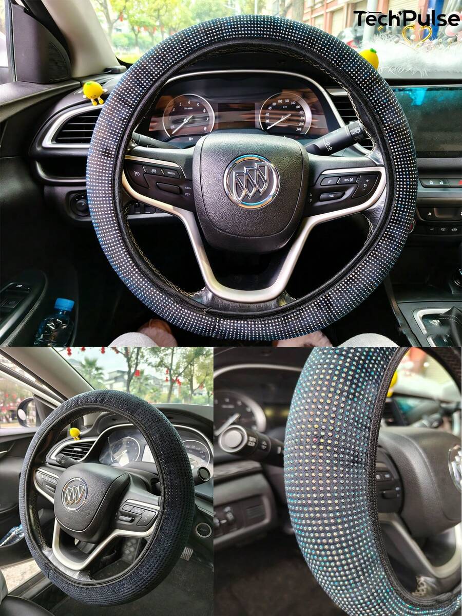 Women's Full Diamond Light Luxury Steering Wheel Cover, 15 Inch Car Steering Wheel Protective Cover, Four Seasons General Fashion Exquisite, Anti Slip, Anti Sweat, Wear Resistant Flash Diamond Luxury Shining Point Diamond Anti Slip Steering Car Wheel Cover - Diamond-encrusted Steering Wheel Cover - View 1
