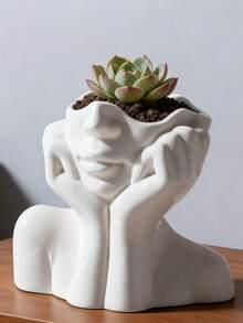 1pc Minimalist Abstract Human Face Flower Pot, Creative Cute Cat Tail Flower Pot, Indoor Desktop Green Plant Flower Pot - Flowerpot - View 1