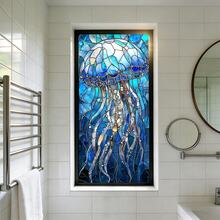 1/3pcs Ocean Style Static Cling Frosted Window Film. Wave Sunrise And Jellyfish Pattern. Decorative Privacy Window Sticker, Removable Sunshade Suitable For Living Room, Bedroom And Bathroom Glass Doors And Windows. - Multicolor - View 4
