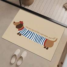 1pc Non-Slip Dachshund Silica Gel Mat, Charming Beige Rectangular Foot Pad Suitable For Bathroom And Kitchen, Quick Drying Cartoon Dog Design Carpet - Dachshund Puppy - View 1