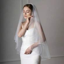 1pc Minimalist Bride Double-Layer Veil With Lace Edge, Wedding Photography Veil - View 5