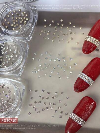1 Box Sparkling Mini Square Cubic Zirconia Champagne Flat Bottom Nail Jewelry, DIY Rhinestone Nail Decor