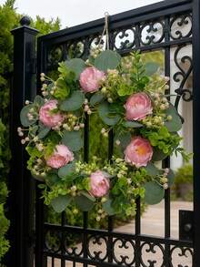 1 pezzo Ghirlanda floreale artificiale con peonie, eucalipto e fiori di campo, fiori finti di alta qualità resistenti all'ossidazione, adatta per feste di primavera, decorazioni per matrimoni, profumo da sposa, centrotavola, giardino, patio, matrimoni, compleanni, battesimi, decorazione d'interni estetici, decorazione per la casa - Ghirlanda di fiori artificiali romantici - Visualizzare 4