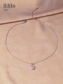 Hihho 1件奢华粉色锆石镶边项链，精致少女风首饰，送给女朋友/闺蜜的礼物 - 銀色 - 查看 7