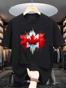 Camiseta Casual para Hombre con Diseño Gráfico de Hoja de Arce Canadiense - Camiseta de Manga Corta y Cuello Redondo para Verano con Diseño Vibrante de Salpicaduras de Tinta Roja y Azul, Ajuste Cómodo y Transpirable, Lavable aáquina, Ropa Cómoda para Uso Diario |   Camiseta con Diseño Gráfico Atrevido |   Tela cómoda, camisetas 5ZMC - Negro - Ver 1