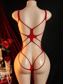 1pc Sexy Lingerie Jumpsuit, Sheer Mesh One-Piece Dress - Burgundy - View 4