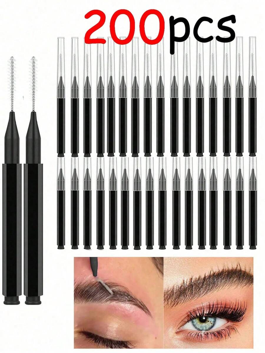 200件套带盖眉刷套装，包含眉毛修剪器、睫毛夹、染色工具、眉睫造型配件