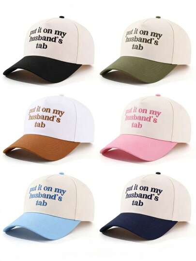 1pc Outdoor Embroidered "Put It On My Husband's Tab" Adjustable Baseball Cap, Casual Sun Protection Hat Suitable For Spring/Autumn Travel, Versatile Sunshade Hat For Men, Y2K Style For Young Adults