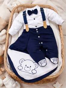 Baby Boy's Going-Home Outfit With Suspenders - Màu xanh hải quân - Xem 5