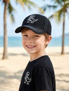 3-8岁儿童男女通用恐龙刺绣撞色缝线棒球帽，柔软帽顶可调节户外休闲帽 - 1PC - 查看 3