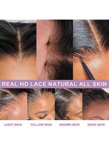 200% 高密度顺滑直发假发 - 13x6 高清蕾丝前额真人发混纺,预先拔毛,无需胶水,专为女性设计,超浓密丝滑,外观自然,无需胶水,即戴即用 - 自然色&黑色系 - 查看 4
