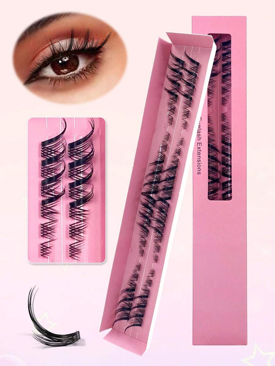 2Rows Clear Band 48Clusters Individual Lashes Natural Look Curling Eye Lashes Extension Cluster Lashes DIY At Home - CC - View 1